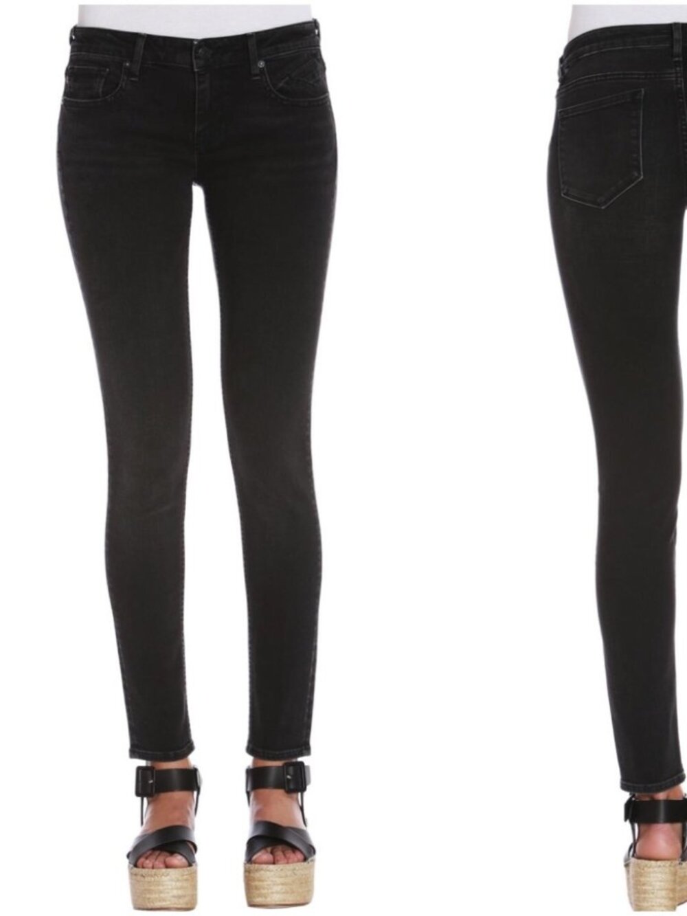 Vigoss Studio Black Shimmer Distressed Mid-Rise Skinny Jeans Size 29 W x 31 L